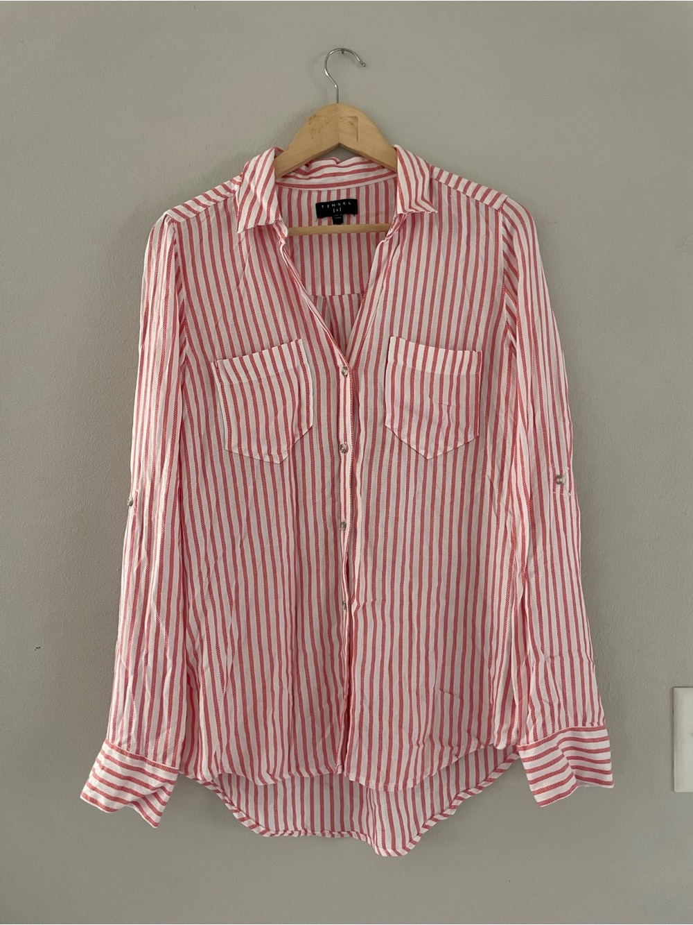 Tinsel Red and White Striped Button-Front Shirt